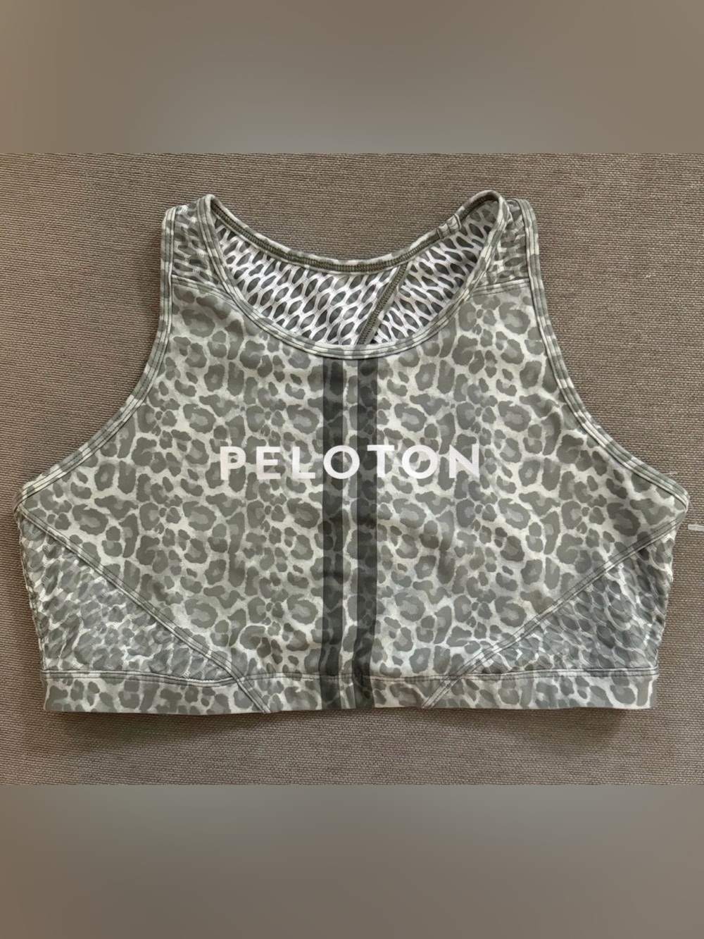 Peloton Sage Gray Leopard-Print Cropped Sports Bra
